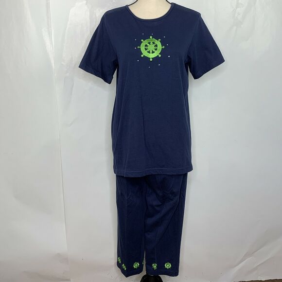 Quaker Factory Navy Blue Sailor Capri Set Size S - Picture 2 of 10